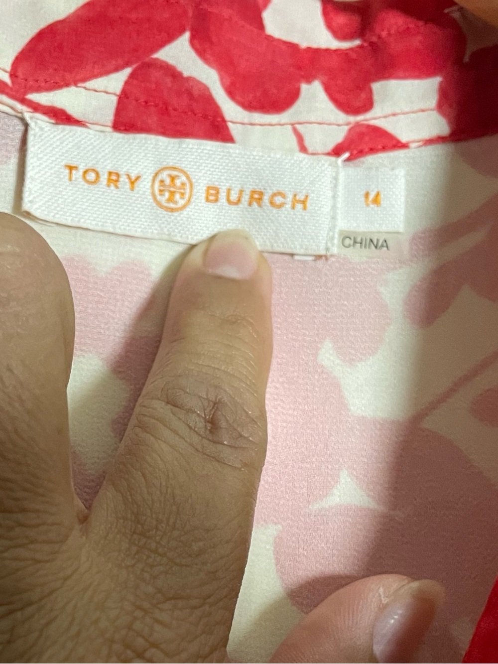 Tory Burch Silk Blend Tunic Blouse Top Women's Shirt Red Floral Size 14 - Picture 3 of 6
